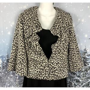 Newport News  Size 10  Leopard Ruffle CROP KNIT SWING JACKET  + 3/4 Bell Sleeves